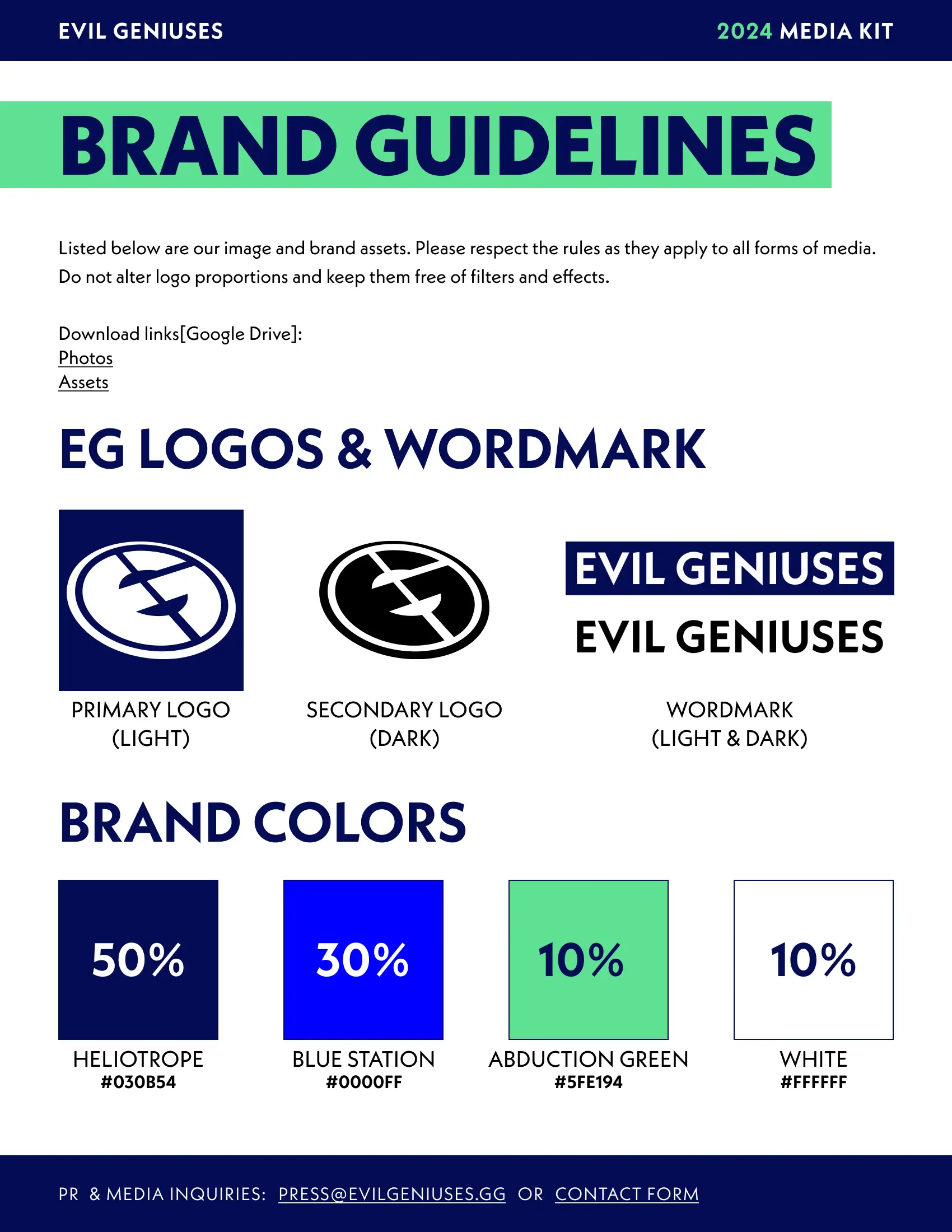 media kit brand guidelines page